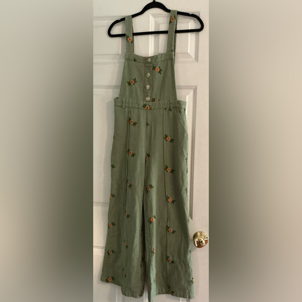 Cider Green Floral Overalls